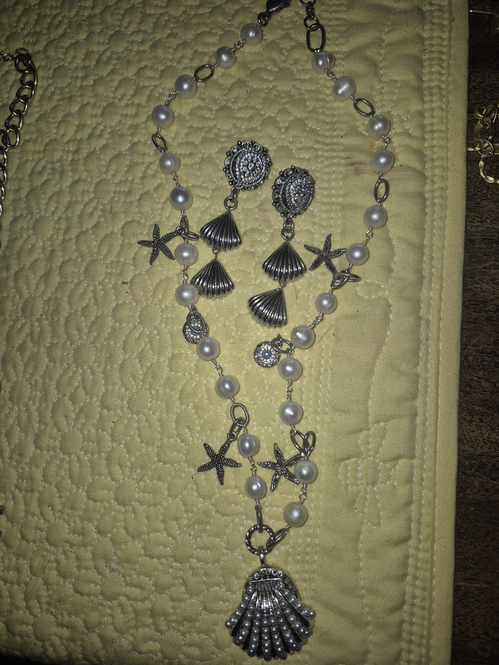 Pearl & Silver Seashell Drop Necklace - Nautical Charm